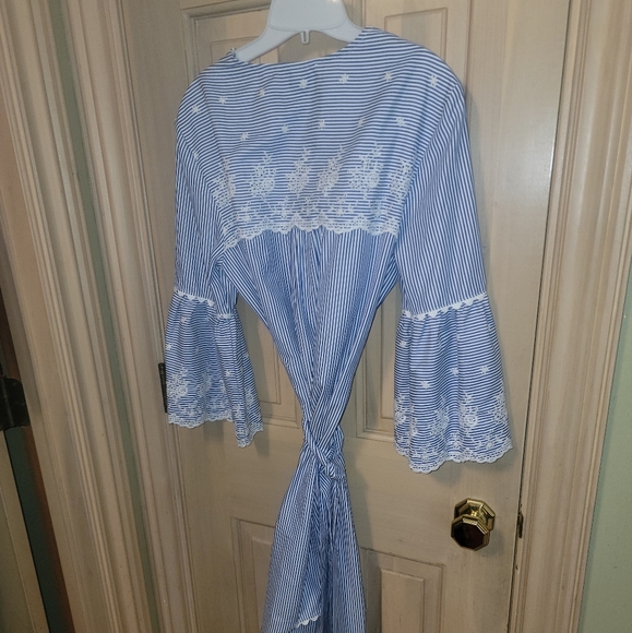 Misses sz M Laundry by Shelli Segal Blue white embroidered Dress Tie Belt - Picture 6 of 10